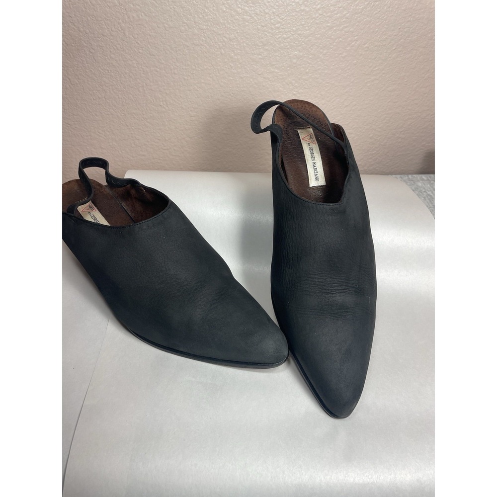 Guess Marciano Black Leather Mule Heels Pointed Toe Slingback Kitten Heel 10